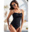 Black sleeveless drawstring one-piece swimsuit for women 1