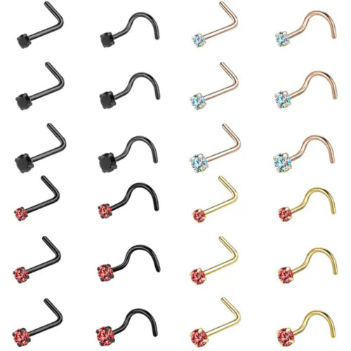 Stainless Steel Nose Studs L-Shape 6 Pcs 1