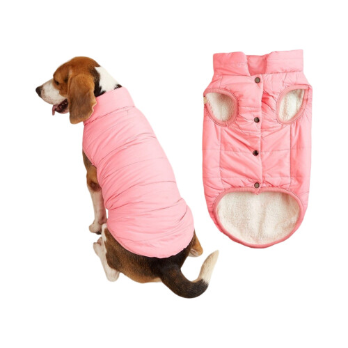 Winter Dog Vest Fleece Lining Back Zipper Solid Color