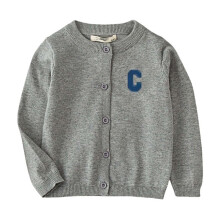 Girls Long Sleeve Button Cardigan Crew Neck Grey 12 Months