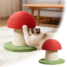 Red Mushroom Cat Scratching Post with Sisal Poles and Toy