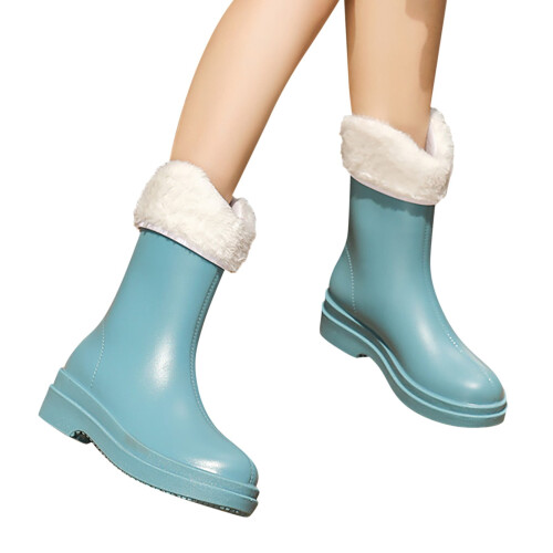 Women's Short Wide Rain Boots Punk Style Cotton-Lined 2
