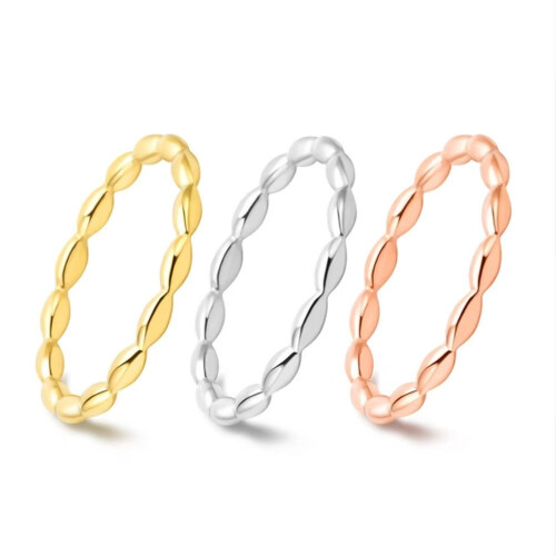 Women's Rose Gold Stainless Steel Teardrop Oval Stacking 2