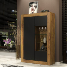 Display Cabinet 140cm Arcadia - Oak & Black Matte Doors