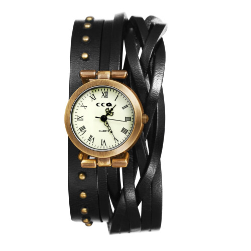 Women's Analog Quartz Watch with Leather Double Wrap Strap