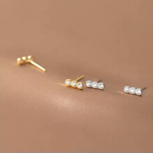 Sterling Silver 925 Triple Clear Crystal Stud Earrings