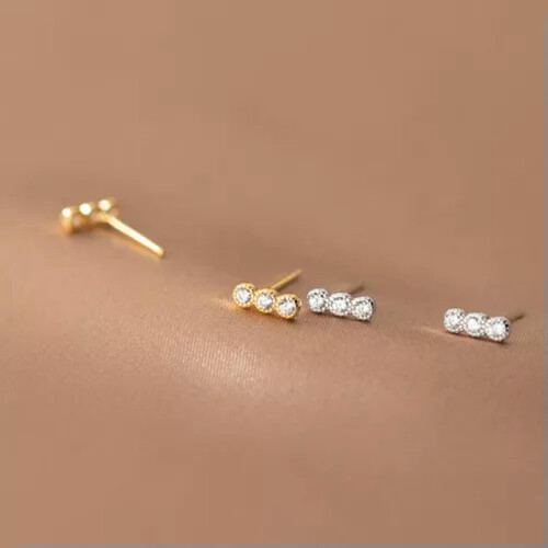 Sterling Silver 925 Triple Clear Crystal Stud Earrings