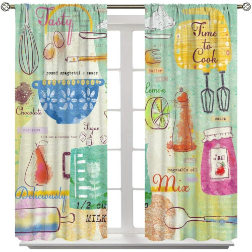 Kitchen Curtains Food Pattern Rod Pocket Thermal Insulated 1