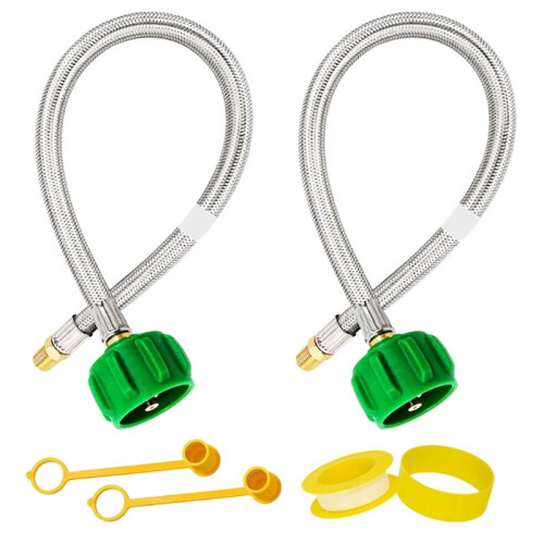 2 Pacote de Mangueiras de Propano RV, 15 Polegadas com Conectores NPT Masculino de 1/4 e QCC1, Mangueiras de Propano para Trailer de Viagem