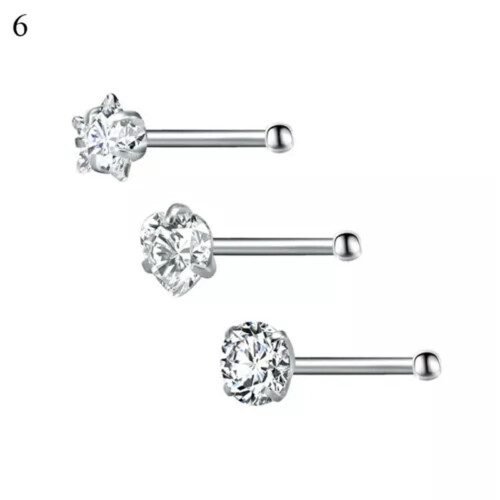 Punk Zircon Nose Stud Surgical Steel 6mm