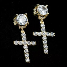 925 Silver Cross CZ Hoop Drop Earrings