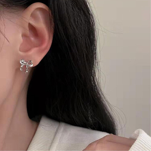 Gold Silver Bow Stud Earrings for Women Sensitive Ears 2