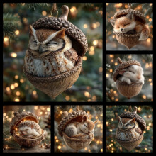 Ornement hibou des forêts en résine 3D avec gland et pomme de pin