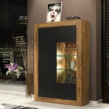 Display Cabinet 140cm Arcadia - Oak & Black with Matte Doors and LED Lights
