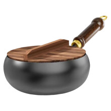 Pure Iron Wok with Lid and Wooden Handle 12-inch