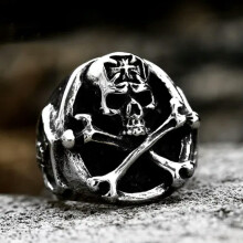 Gothic Cross Skull Ring Stainless Steel Men's Size 9