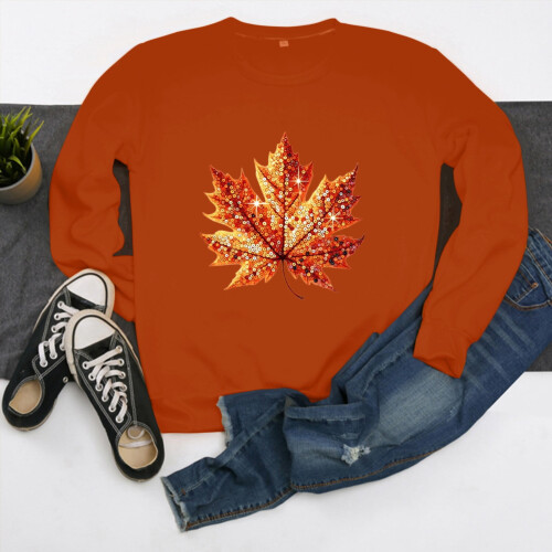 Women's Crewneck Sweatshirt Fall Leaf Graphic Long Sleeve 2