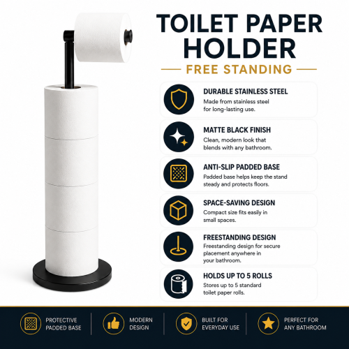 ZISH Toilet Roll Holder Free Standing - Black 1