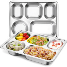 Stainless Steel Rectangular Divided Tray 5-Section 2 Pack