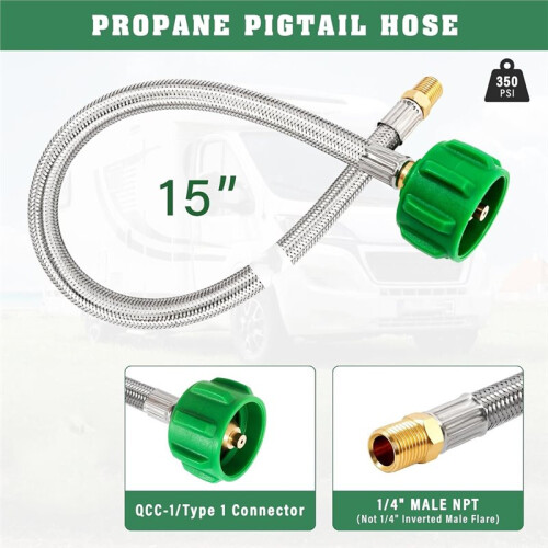 2 Pacote de Mangueiras de Propano RV, 15 Polegadas com Conectores NPT Masculino de 1/4 e QCC1, Mangueiras de Propano para Trailer de Viagem 2