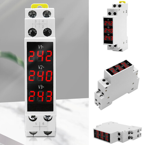 Guide Rail Three-Phase Voltmeter AC Digital LED Display 1