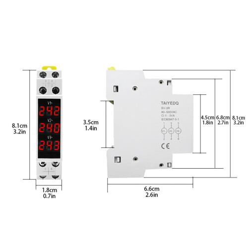 Guide Rail Three-Phase Voltmeter AC Digital LED Display 2