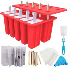 Moules à Faits Maison, 10 Moules à Glace en Silicone, avec Bâtonnets, Sacs Réutilisables, Entonnoir, Brosse et Recette de