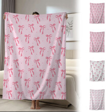 Pink Bow Flannel Throw Blanket 27x39 inches