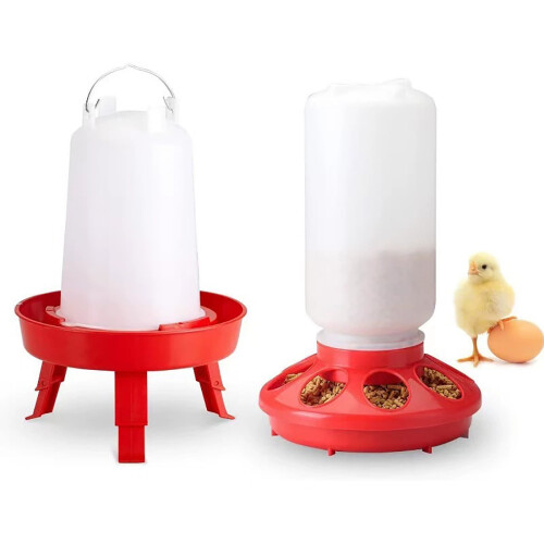 Chicken Feeder Waterer Set Automatic Gravity Fed 1 Pack 2