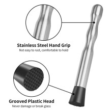 Muddler for Cocktails Bar Spoon - 2PCS 9 inch Muddler and 10 inch Bar Spoon Cocktail Mixing Spoon, Cocktail Muddler Long