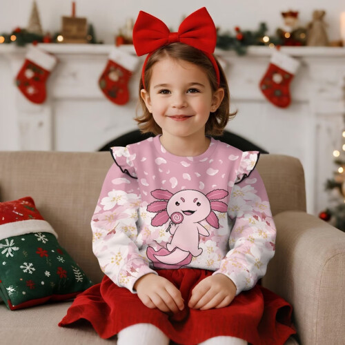 Girls Sweatshirt Soft Ruffle Shoulder Cherry Blossom 1