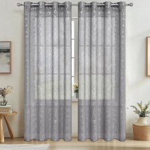 Sheer Curtains Gray Silver Embossed Pattern 39x98 Inch