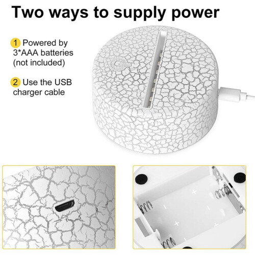 6 Pack 3D Night LED Light Lamp Base + Remote Control + USB Cable, 16 Colors Light Show Display Stand for Acrylic Cracked