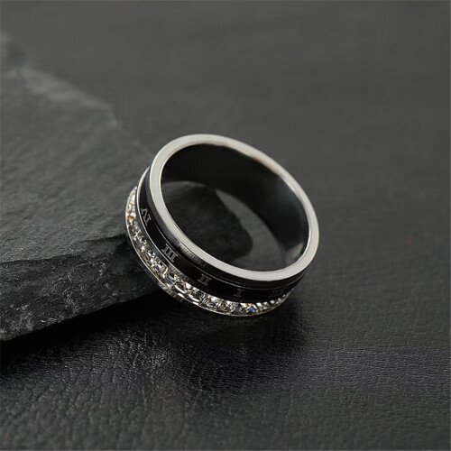 Stainless Steel Roman Numeral Rotatable Ring Silver Size 6 2