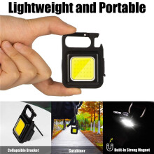5X Lampe de Poche COB, 500 Lumens Lumineux Rechargeable Porte-CléS Lampe de Poche 3 Modes D'ÉClairage avec Ouvre-Bouteille pour la PêChe, le