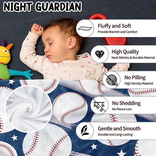Blue Baseball Plush Flannel Throw Blanket 50x60 inches 2