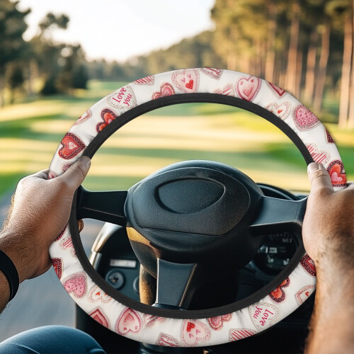 Heart Pattern Golf Cart Steering Wheel Cover Compatible