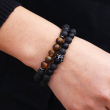 Black Matte Braided Bracelet Set for Men with Copper Zircon
