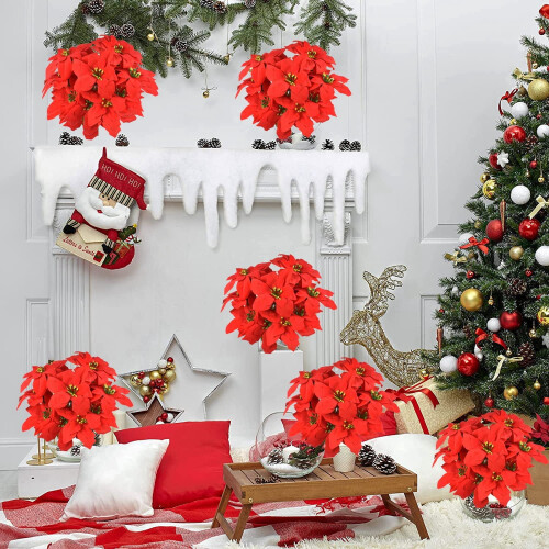 Artificial Poinsettia Flowers Red 8pcs 1