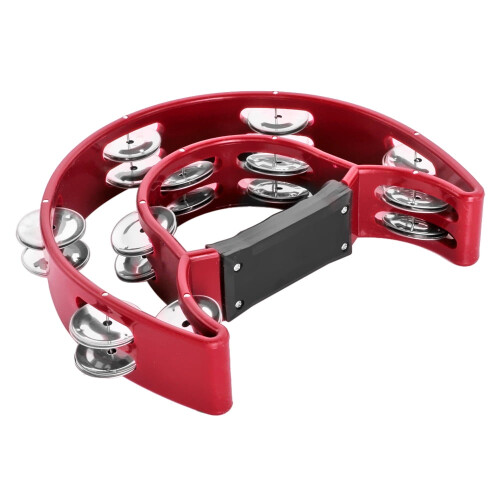 Half Moon Musical Tambourine Red Double Row Jingles 1