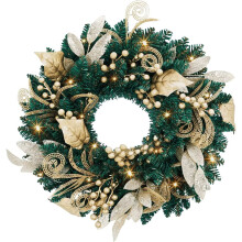 18 inch Pre-Lit Christmas Wreath Battery Operated Red Gold
