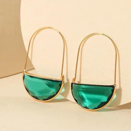 Green Crystal Semi-Circle Earrings Glass White 1