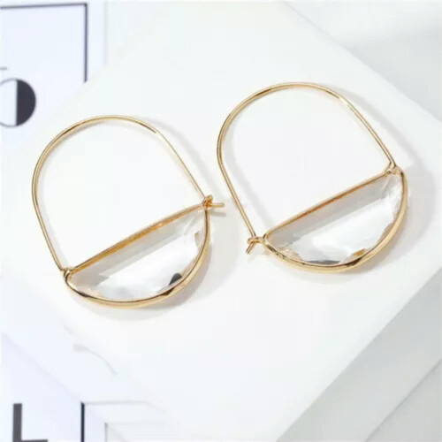 Green Crystal Semi-Circle Earrings Glass White 2
