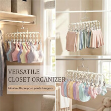 20-Clip Space-Saving Pants Hanger, PVC & Stainless Steel, Multi-Use Closet Organizer for Jeans, Skirts, Trousers Gray