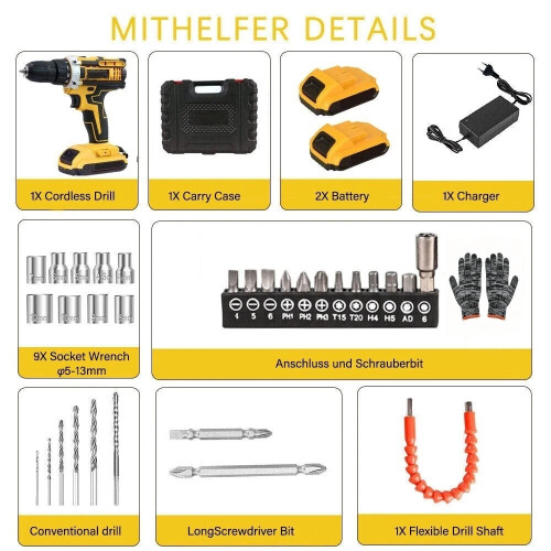2 Battery 21V Cordless Drill Combi Driver High Power Electric Screwdriver Set UK 2