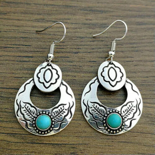 Boho Drop Earrings 925 Silver with Tourmaline 1 Pair