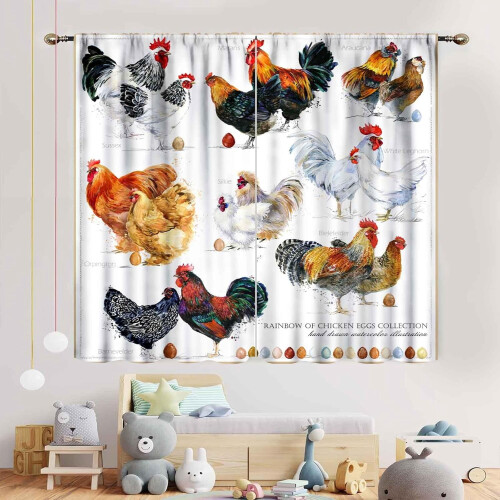 Rooster Kitchen Curtains Farmhouse Chicken Pattern Blackout 2