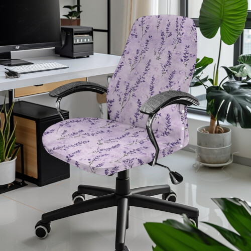Coprisedia da scrivania elasticizzato con bottoni a pressione, colore lavanda. 1