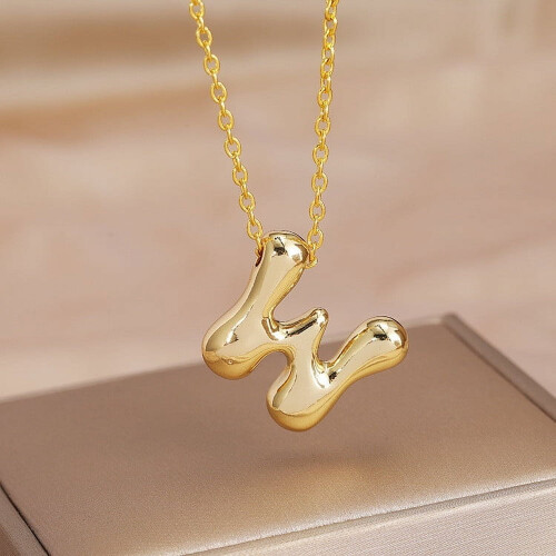 Bubble Letter Necklace Gold Plated Dainty Initial Pendant