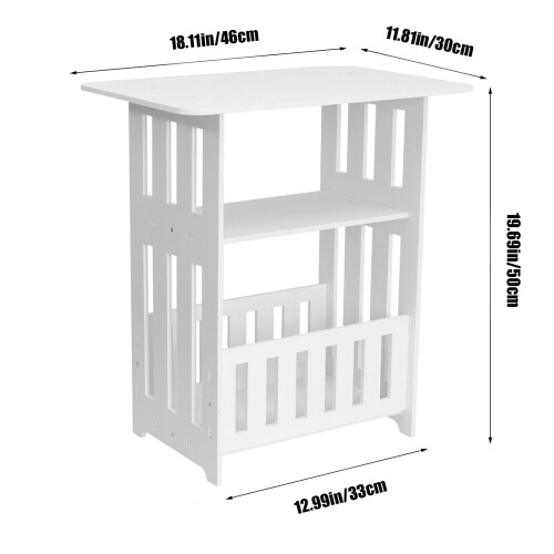 Slim White End Table with Magazine Rack 1 Piece 2